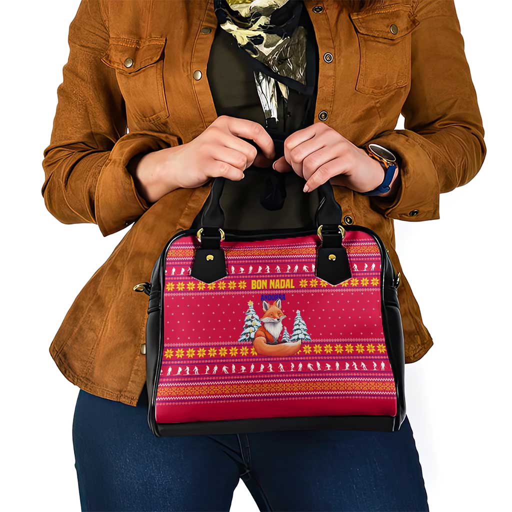 Bon Nadal Andorra Christmas Shoulder Handbag with Fox Snowy Trees and Andorran Flag - Wonder Print Shop