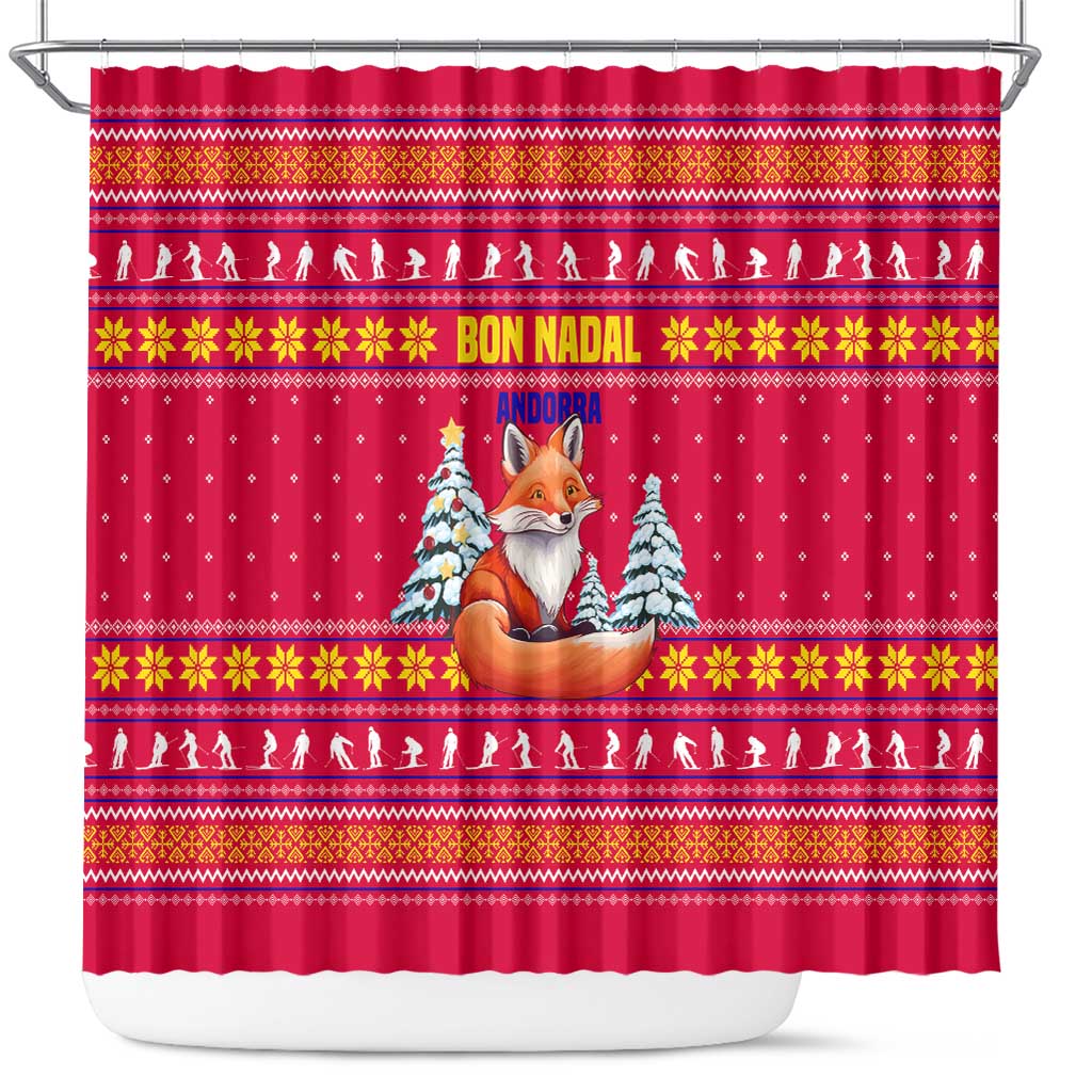 Bon Nadal Andorra Christmas Shower Curtain with Fox Snowy Trees and Andorran Flag - Wonder Print Shop