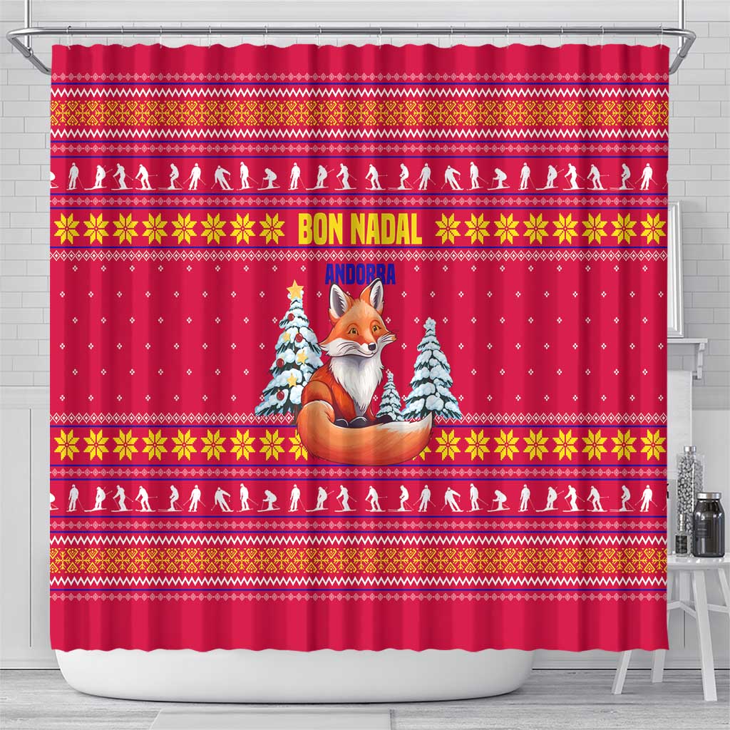 Bon Nadal Andorra Christmas Shower Curtain with Fox Snowy Trees and Andorran Flag - Wonder Print Shop
