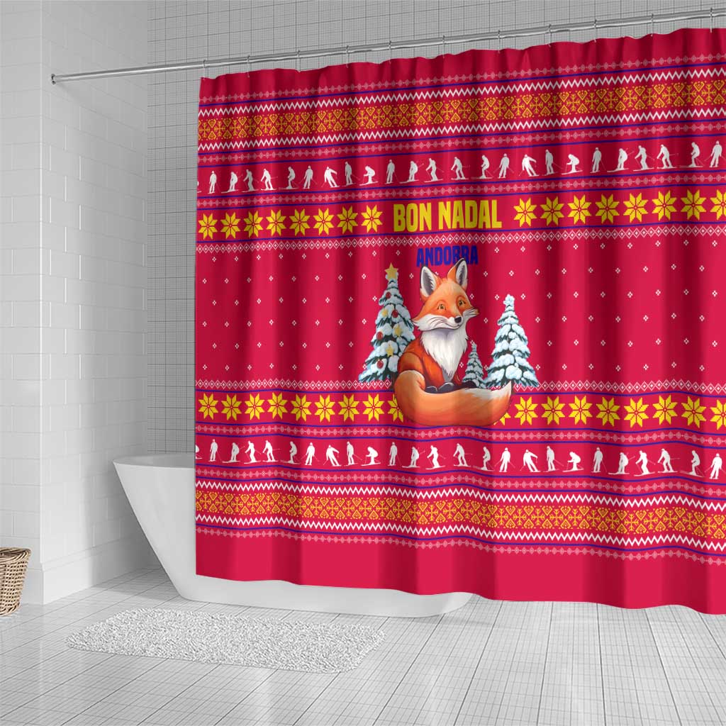 Bon Nadal Andorra Christmas Shower Curtain with Fox Snowy Trees and Andorran Flag - Wonder Print Shop