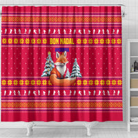 Bon Nadal Andorra Christmas Shower Curtain with Fox Snowy Trees and Andorran Flag - Wonder Print Shop