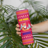 Bon Nadal Andorra Christmas Skinny Tumbler with Fox Snowy Trees and Andorran Flag - Wonder Print Shop