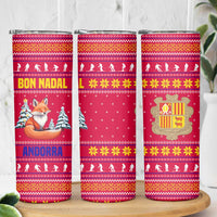 Bon Nadal Andorra Christmas Skinny Tumbler with Fox Snowy Trees and Andorran Flag - Wonder Print Shop
