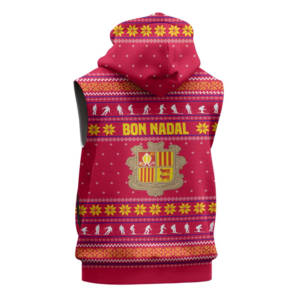 Bon Nadal Andorra Christmas Sleeveless Hoodie with Fox Snowy Trees and Andorran Flag - Wonder Print Shop