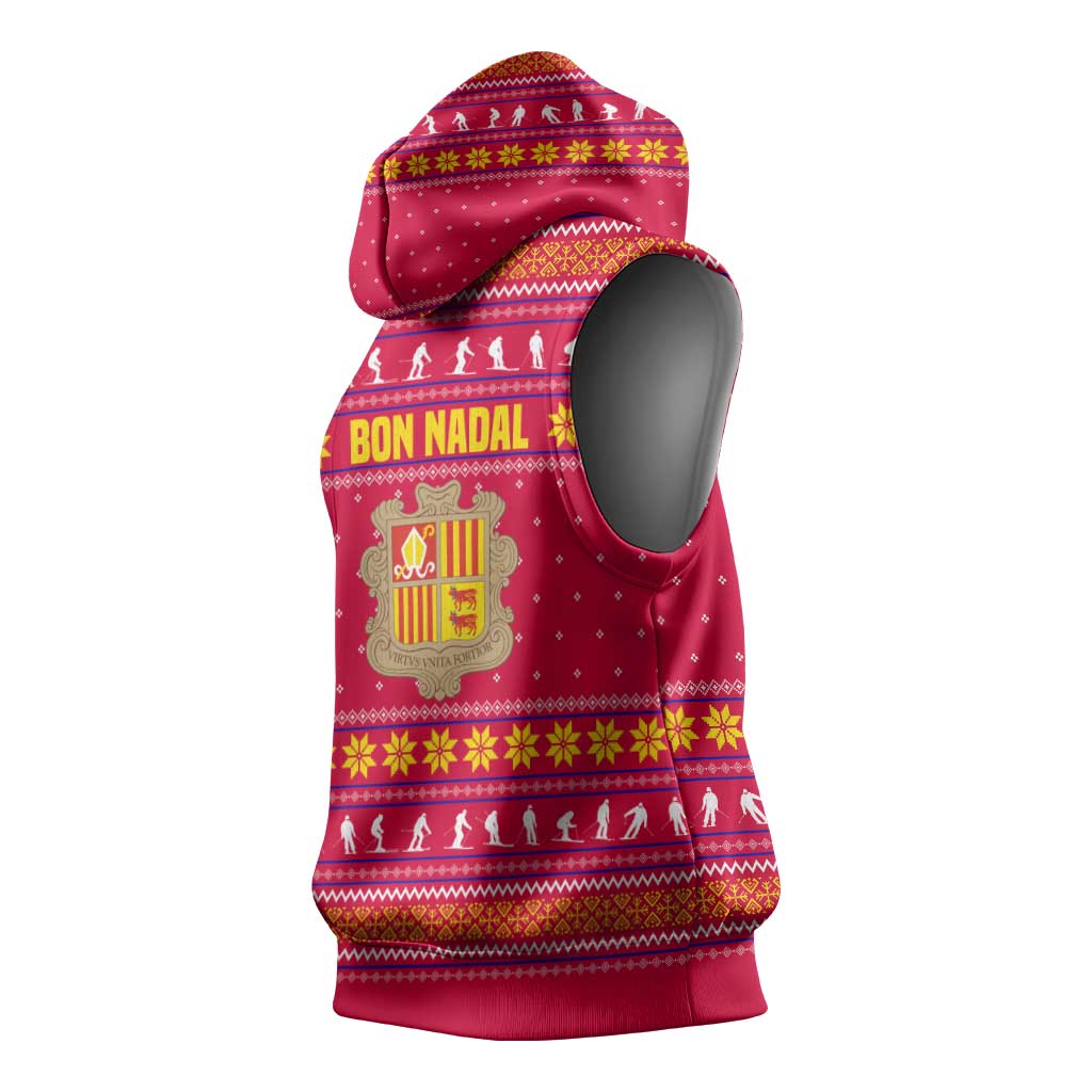 Bon Nadal Andorra Christmas Sleeveless Hoodie with Fox Snowy Trees and Andorran Flag - Wonder Print Shop