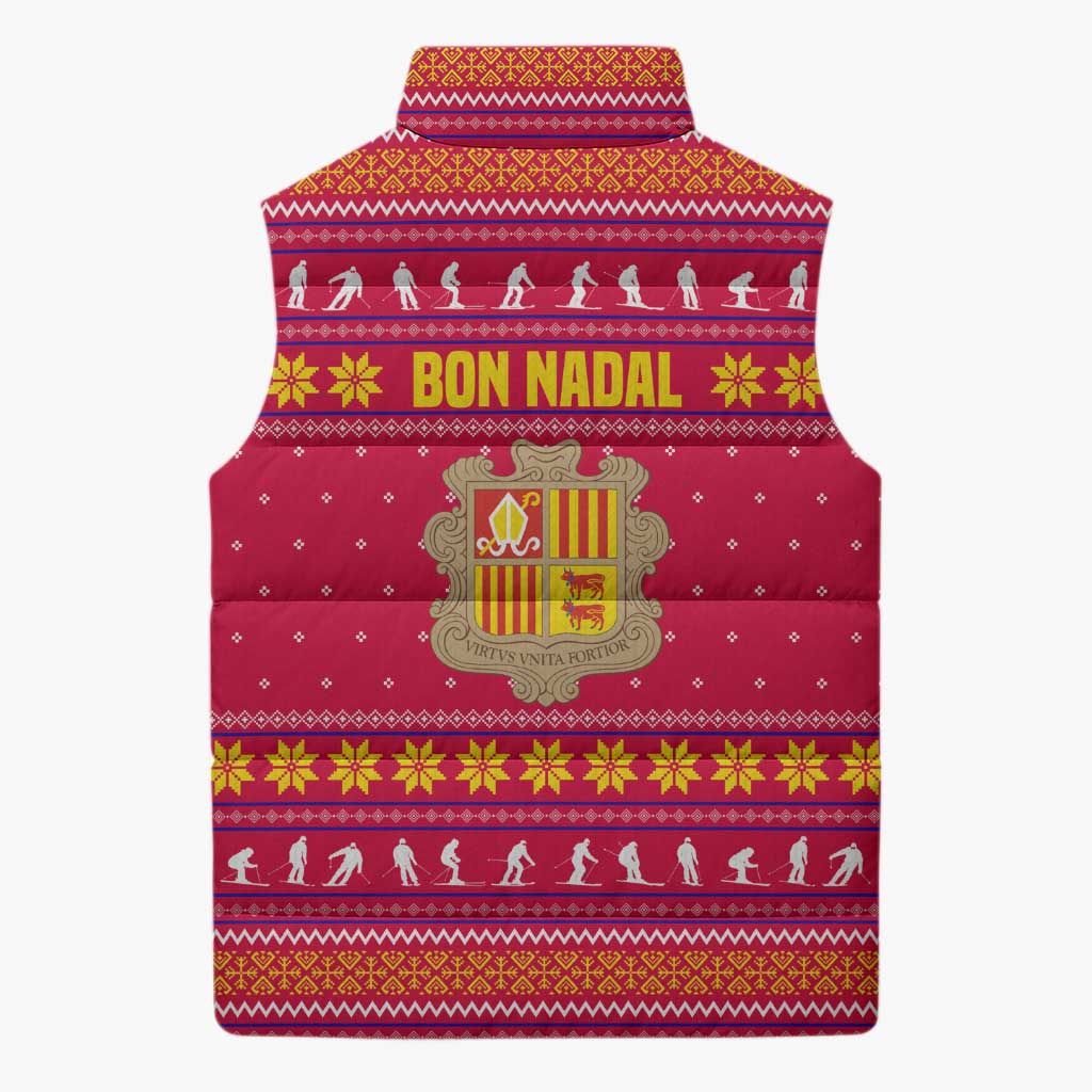 Bon Nadal Andorra Christmas Sleeveless Puffer Jacket with Fox Snowy Trees and Andorran Flag - Wonder Print Shop