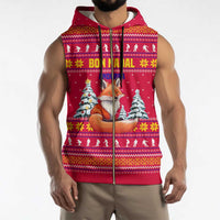 Bon Nadal Andorra Christmas Sleeveless Zip Hoodie with Fox Snowy Trees and Andorran Flag - Wonder Print Shop