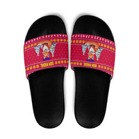 Bon Nadal Andorra Christmas Slide Sandals with Fox Snowy Trees and Andorran Flag - Wonder Print Shop
