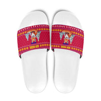 Bon Nadal Andorra Christmas Slide Sandals with Fox Snowy Trees and Andorran Flag - Wonder Print Shop