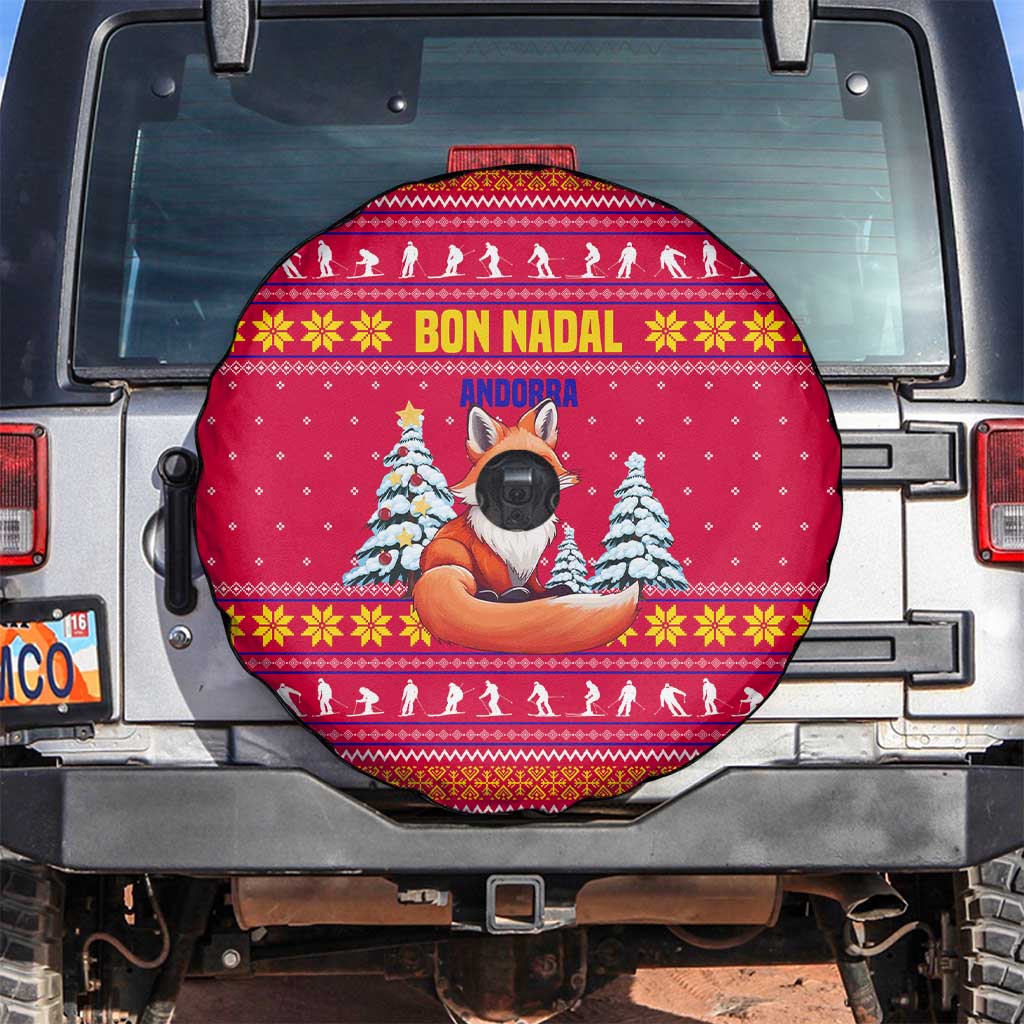 Bon Nadal Andorra Christmas Spare Tire Cover with Fox Snowy Trees and Andorran Flag - Wonder Print Shop