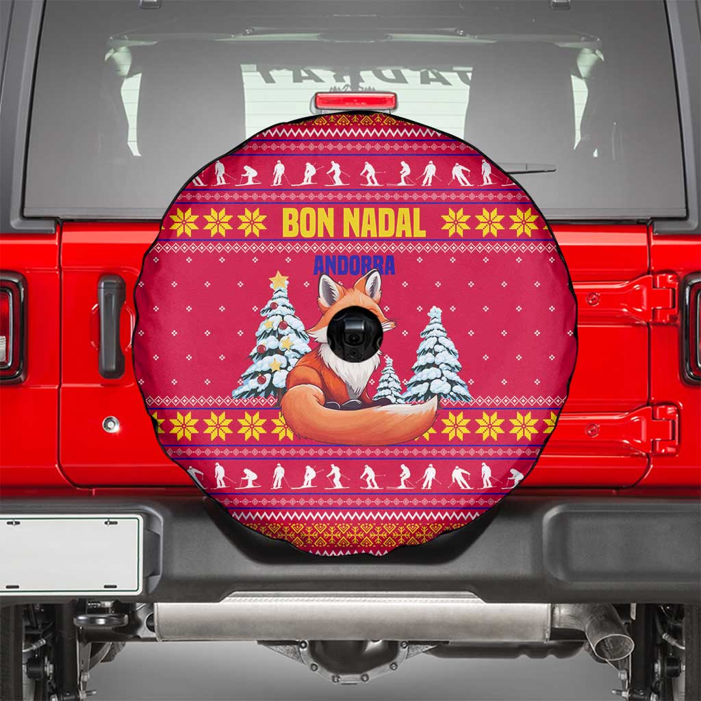 Bon Nadal Andorra Christmas Spare Tire Cover with Fox Snowy Trees and Andorran Flag - Wonder Print Shop
