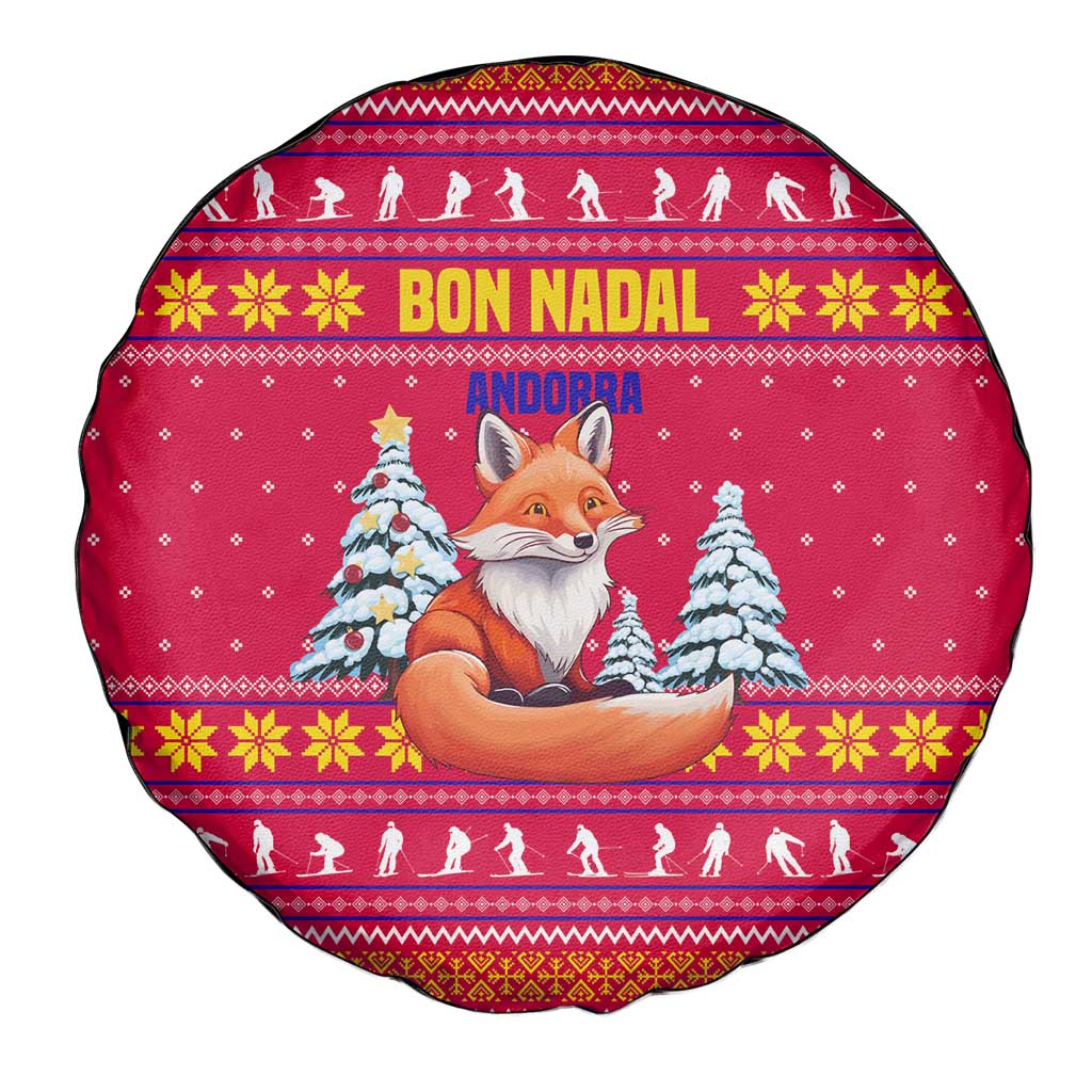 Bon Nadal Andorra Christmas Spare Tire Cover with Fox Snowy Trees and Andorran Flag - Wonder Print Shop