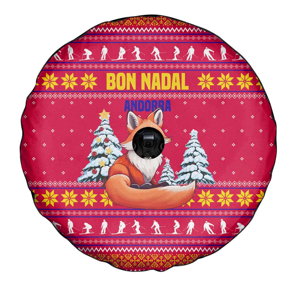 Bon Nadal Andorra Christmas Spare Tire Cover with Fox Snowy Trees and Andorran Flag - Wonder Print Shop