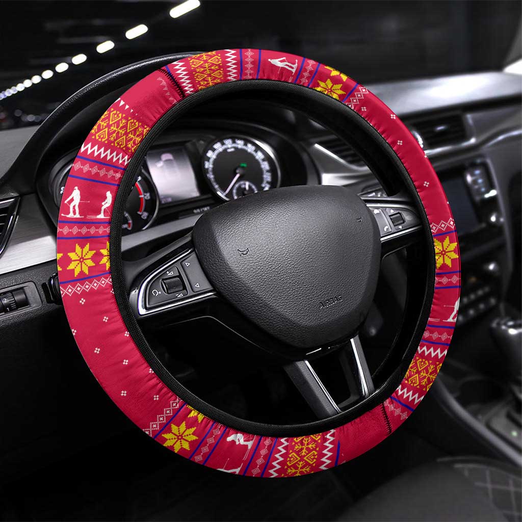 Bon Nadal Andorra Christmas Steering Wheel Cover with Fox Snowy Trees and Andorran Flag - Wonder Print Shop