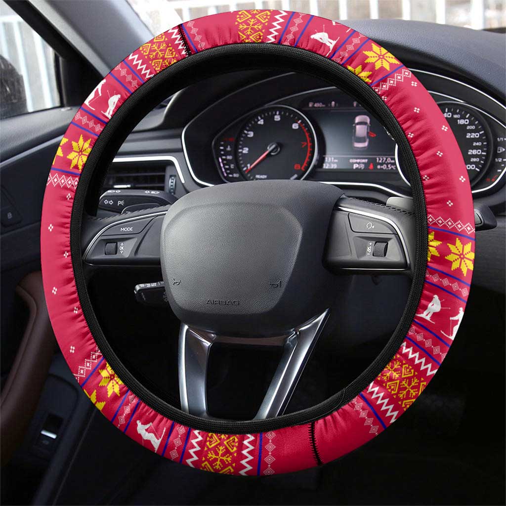 Bon Nadal Andorra Christmas Steering Wheel Cover with Fox Snowy Trees and Andorran Flag - Wonder Print Shop
