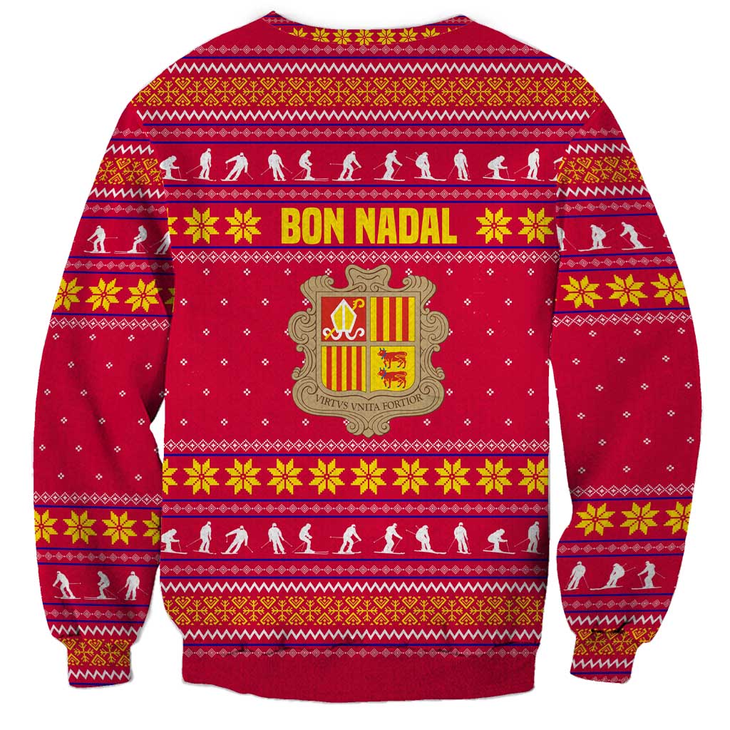 Bon Nadal Andorra Christmas Sweatshirt with Fox Snowy Trees and Andorran Flag - Wonder Print Shop