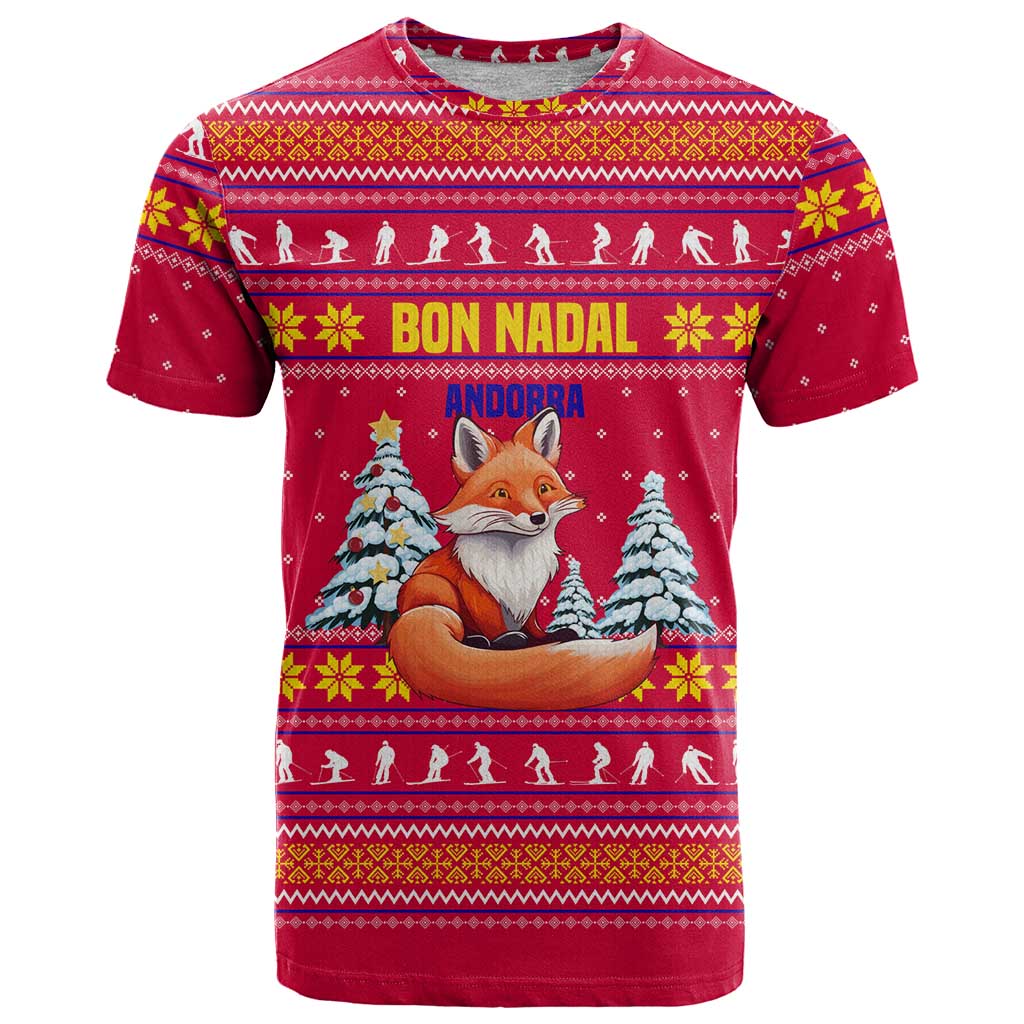 Bon Nadal Andorra Christmas T Shirt with Fox Snowy Trees and Andorran Flag - Wonder Print Shop