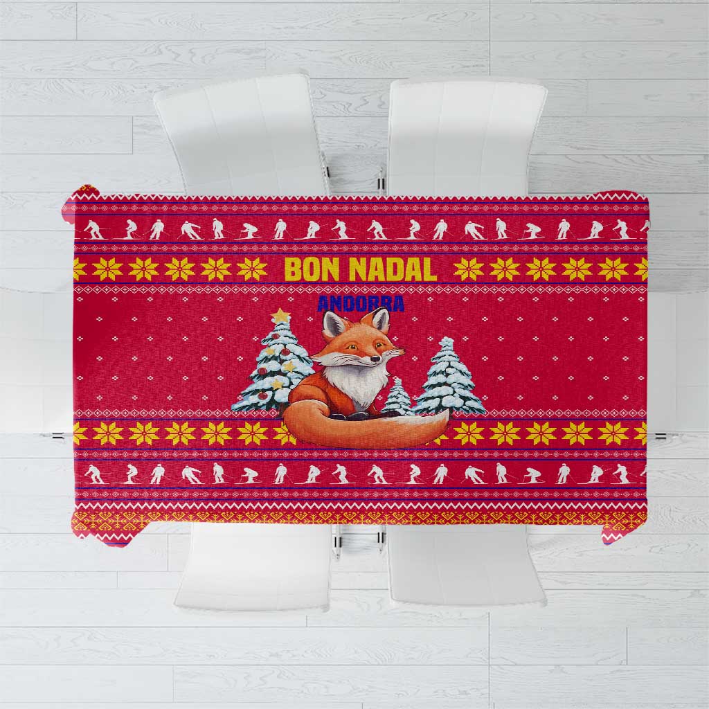 Bon Nadal Andorra Christmas Tablecloth with Fox Snowy Trees and Andorran Flag - Wonder Print Shop