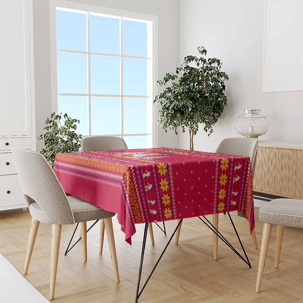 Bon Nadal Andorra Christmas Tablecloth with Fox Snowy Trees and Andorran Flag - Wonder Print Shop