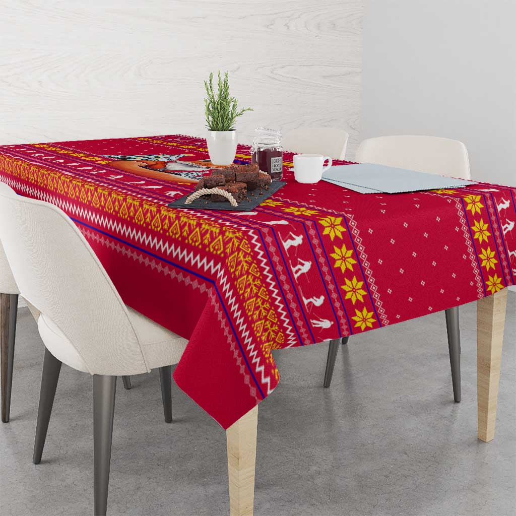 Bon Nadal Andorra Christmas Tablecloth with Fox Snowy Trees and Andorran Flag - Wonder Print Shop