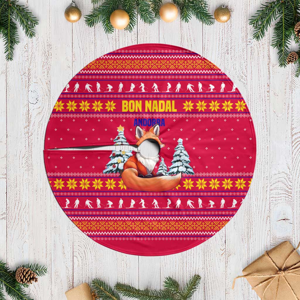 Bon Nadal Andorra Christmas Tree Skirt with Fox Snowy Trees and Andorran Flag - Wonder Print Shop