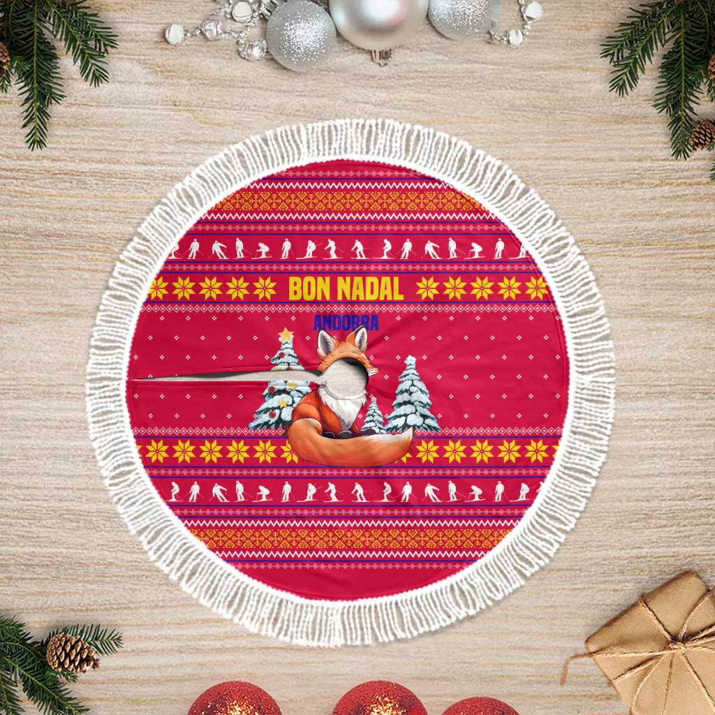 Bon Nadal Andorra Christmas Tree Skirt with Fox Snowy Trees and Andorran Flag - Wonder Print Shop