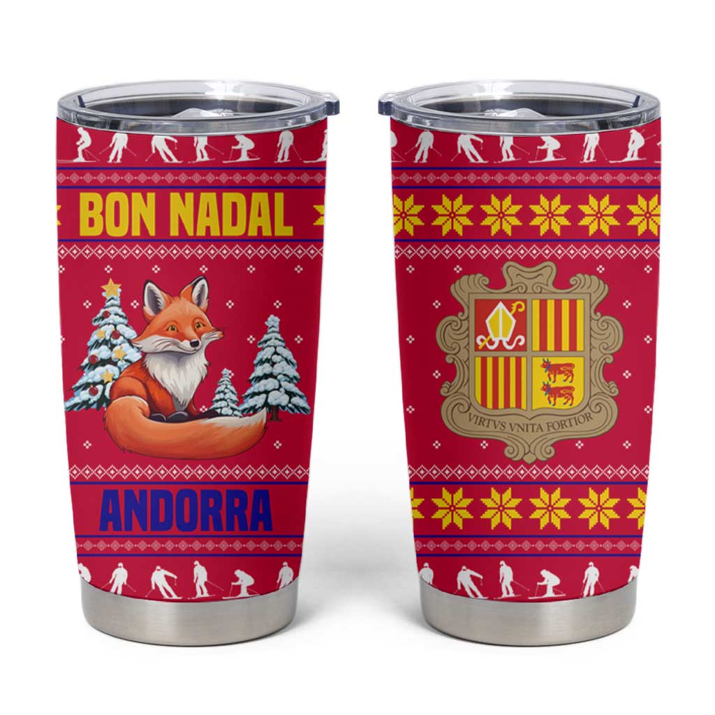 Bon Nadal Andorra Christmas Tumbler Cup with Fox Snowy Trees and Andorran Flag - Wonder Print Shop