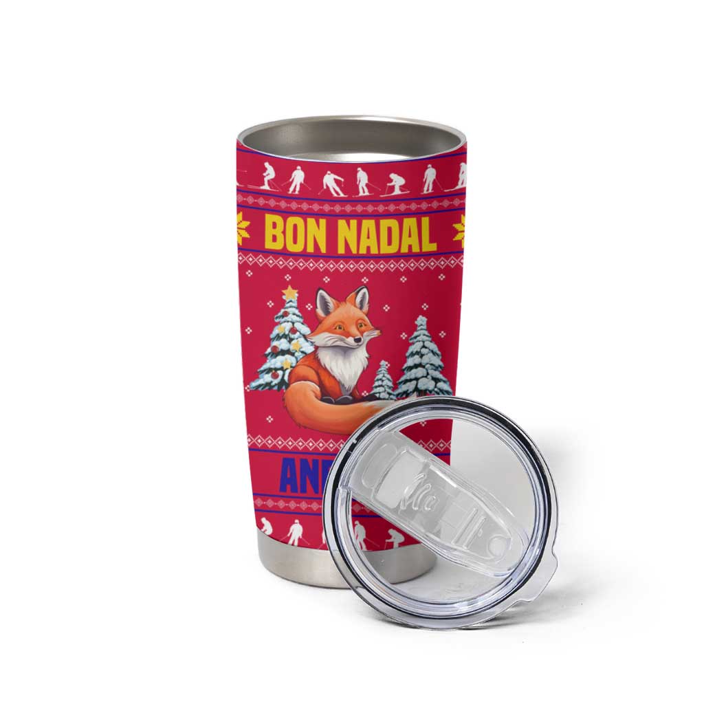 Bon Nadal Andorra Christmas Tumbler Cup with Fox Snowy Trees and Andorran Flag - Wonder Print Shop