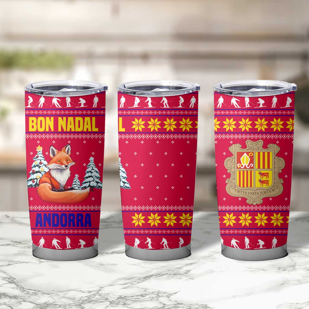 Bon Nadal Andorra Christmas Tumbler Cup with Fox Snowy Trees and Andorran Flag - Wonder Print Shop