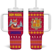 Bon Nadal Andorra Christmas Tumbler With Handle with Fox Snowy Trees and Andorran Flag - Wonder Print Shop