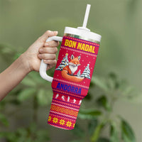 Bon Nadal Andorra Christmas Tumbler With Handle with Fox Snowy Trees and Andorran Flag - Wonder Print Shop