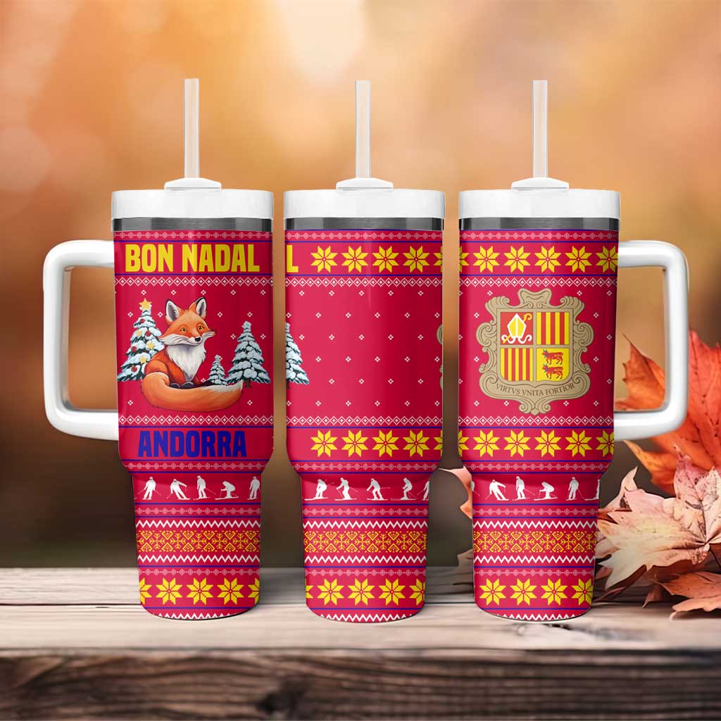Bon Nadal Andorra Christmas Tumbler With Handle with Fox Snowy Trees and Andorran Flag - Wonder Print Shop