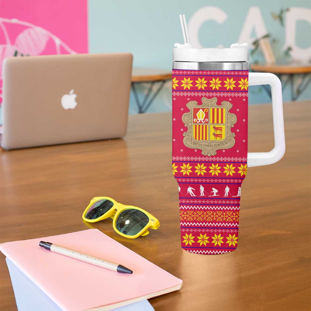 Bon Nadal Andorra Christmas Tumbler With Handle with Fox Snowy Trees and Andorran Flag - Wonder Print Shop