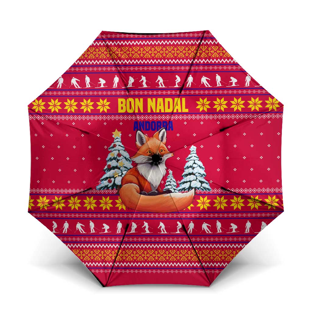 Bon Nadal Andorra Christmas Umbrella with Fox Snowy Trees and Andorran Flag - Wonder Print Shop
