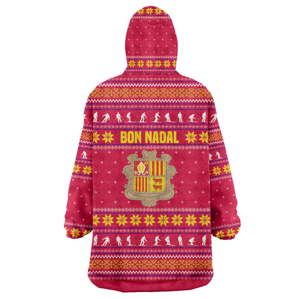 Bon Nadal Andorra Christmas Wearable Blanket Hoodie with Fox Snowy Trees and Andorran Flag - Wonder Print Shop