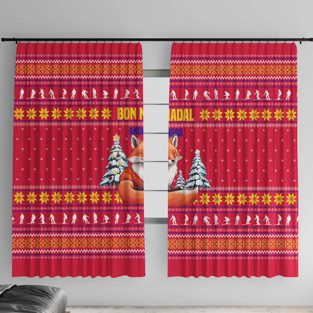 Bon Nadal Andorra Christmas Window Curtain with Fox Snowy Trees and Andorran Flag - Wonder Print Shop
