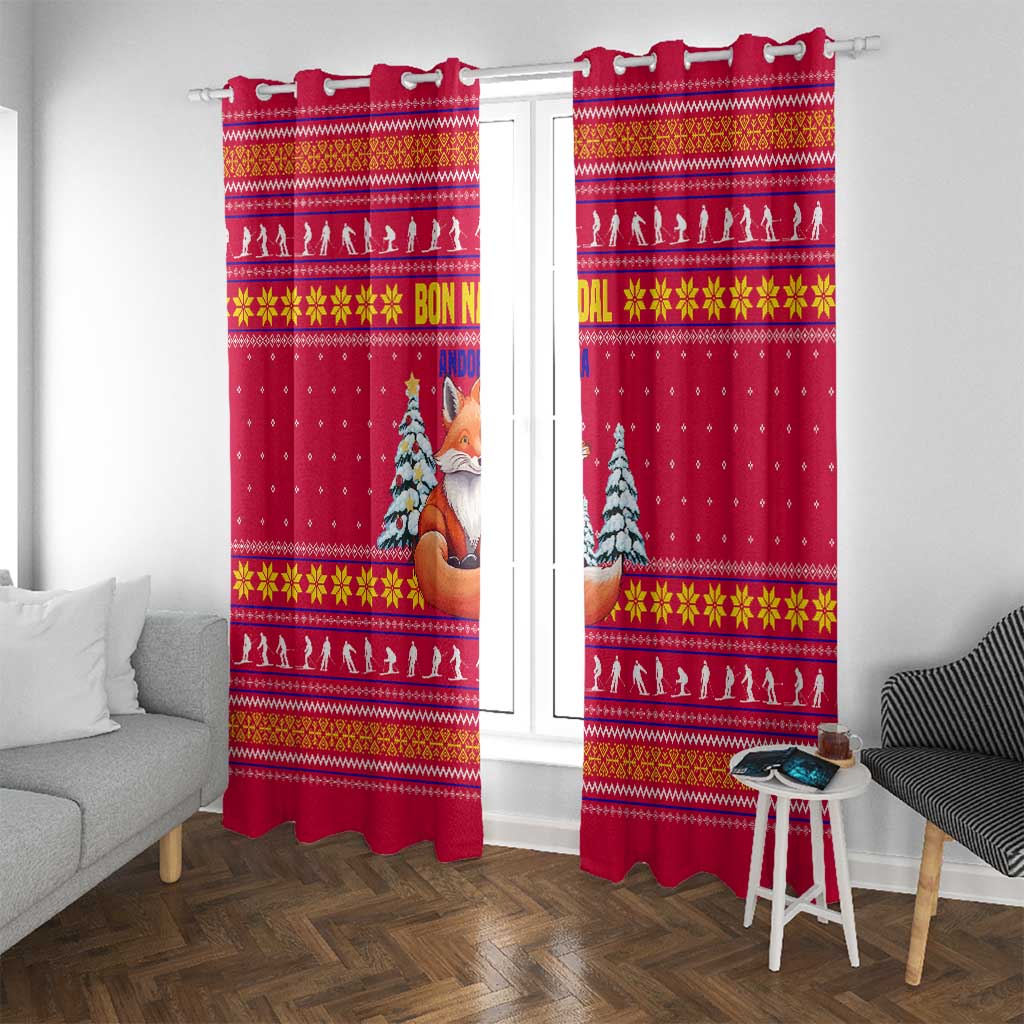 Bon Nadal Andorra Christmas Window Curtain with Fox Snowy Trees and Andorran Flag - Wonder Print Shop