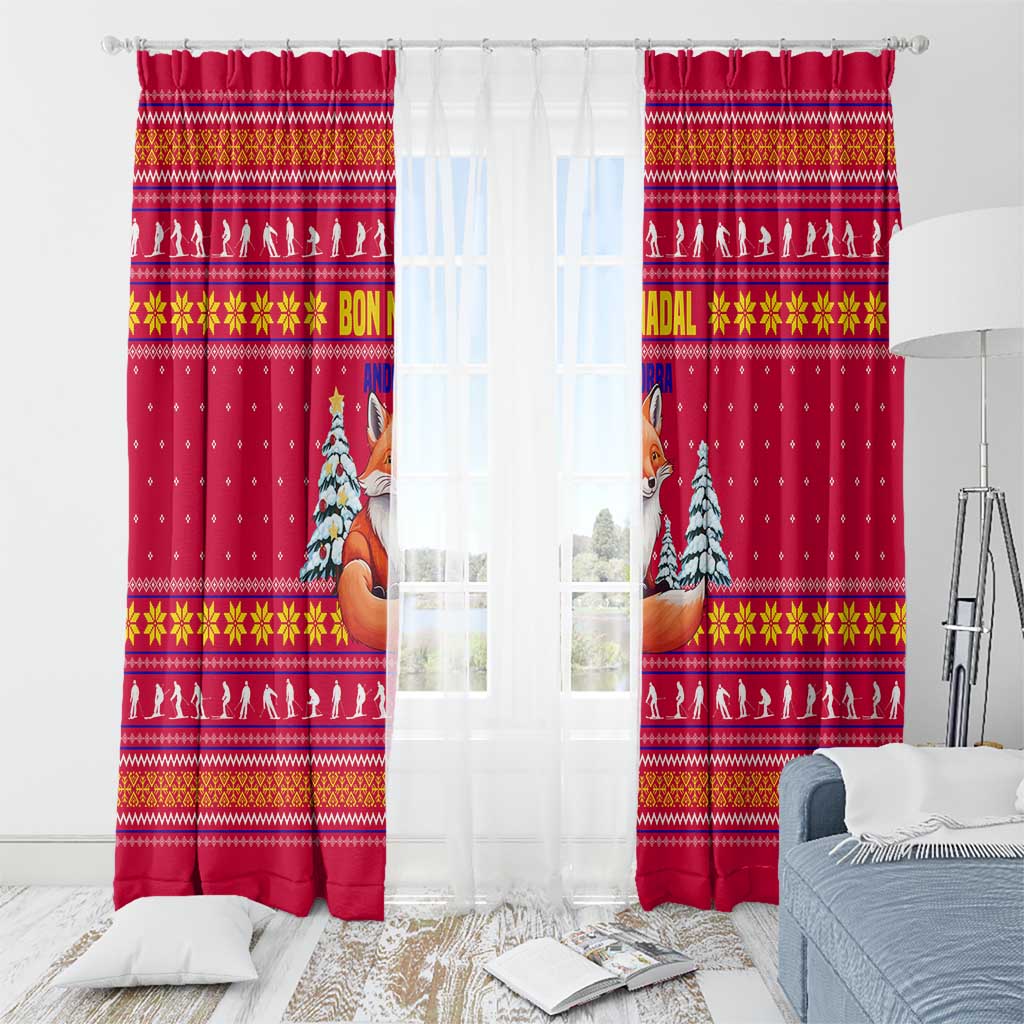 Bon Nadal Andorra Christmas Window Curtain with Fox Snowy Trees and Andorran Flag - Wonder Print Shop