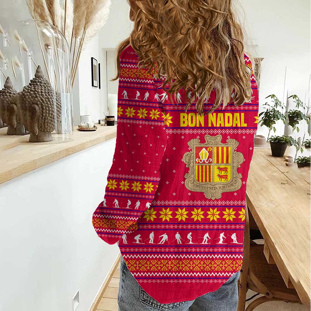 Bon Nadal Andorra Christmas Women Casual Shirt with Fox Snowy Trees and Andorran Flag - Wonder Print Shop