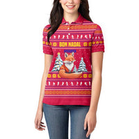 Bon Nadal Andorra Christmas Women Polo Shirt with Fox Snowy Trees and Andorran Flag - Wonder Print Shop