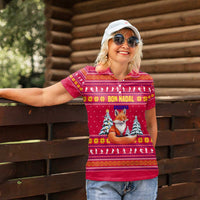 Bon Nadal Andorra Christmas Women Polo Shirt with Fox Snowy Trees and Andorran Flag - Wonder Print Shop