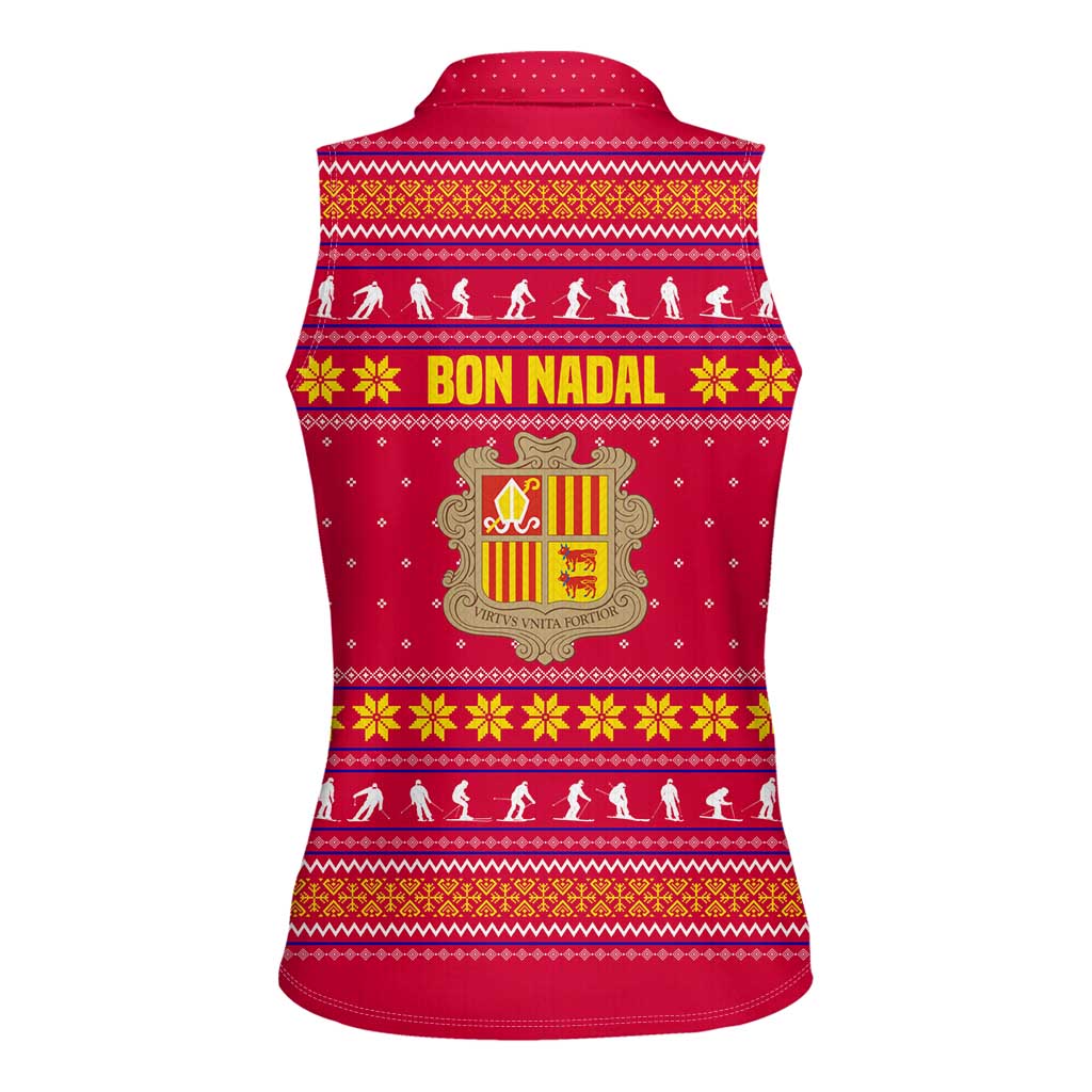Bon Nadal Andorra Christmas Women Sleeveless Polo Shirt with Fox Snowy Trees and Andorran Flag - Wonder Print Shop