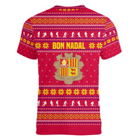 Bon Nadal Andorra Christmas Women V-Neck T-Shirt with Fox Snowy Trees and Andorran Flag - Wonder Print Shop