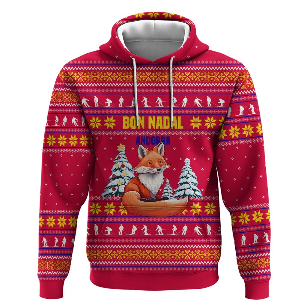 Bon Nadal Andorra Christmas Zip Hoodie with Fox Snowy Trees and Andorran Flag - Wonder Print Shop