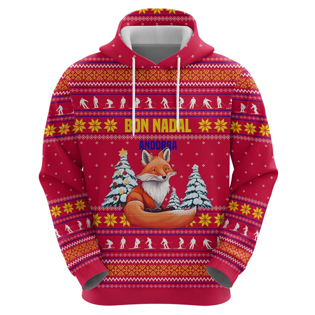 Bon Nadal Andorra Christmas Zip Hoodie with Fox Snowy Trees and Andorran Flag - Wonder Print Shop