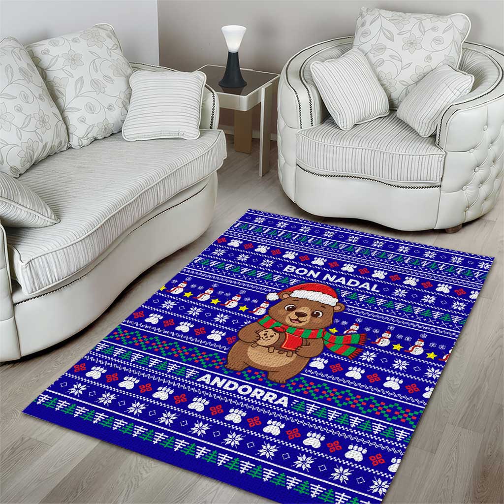 Bon Nadal Andorra Christmas Area Rug Holiday Bear, Snowflakes, Paw Prints & Winter - Wonder Print Shop