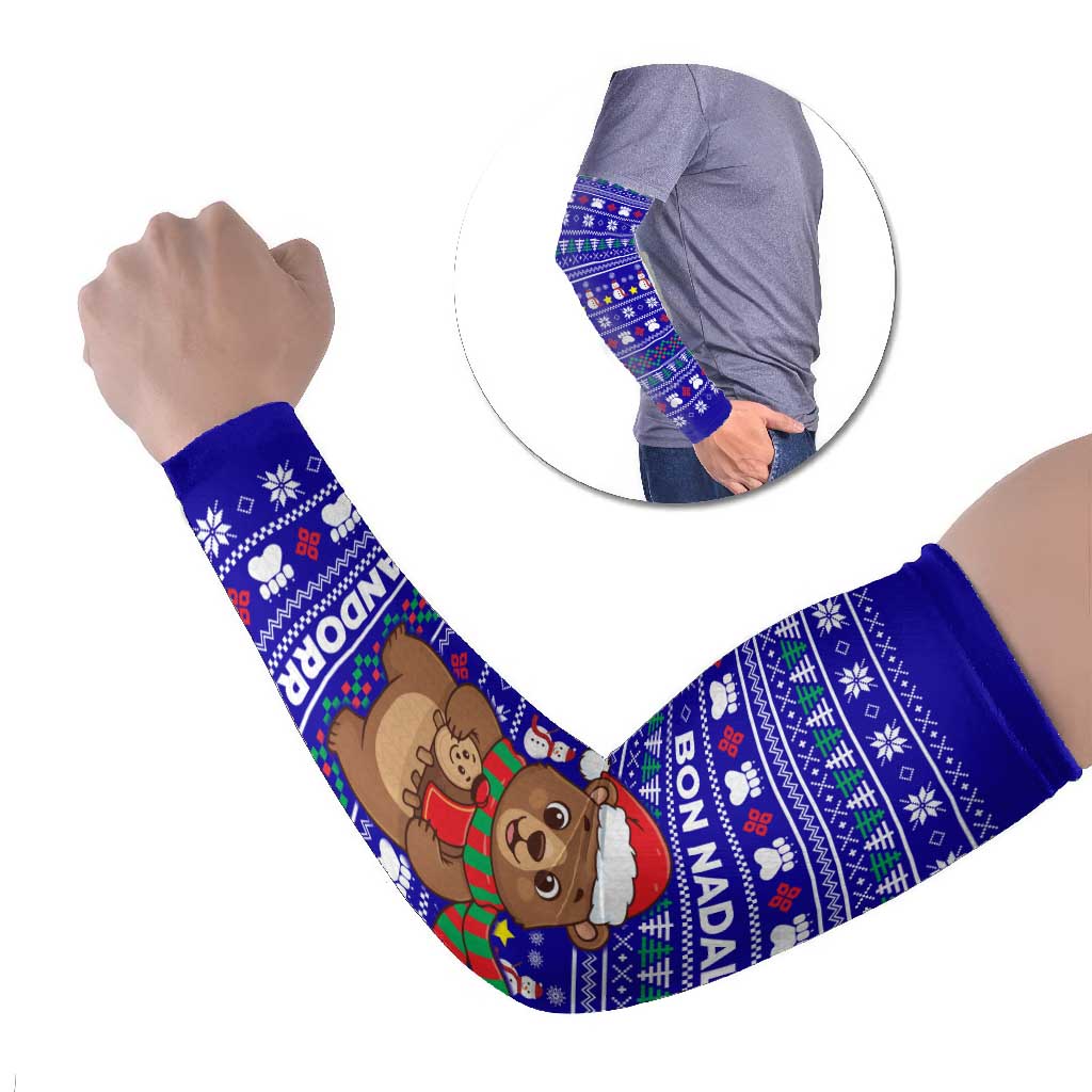 Bon Nadal Andorra Christmas Arm Sleeves Holiday Bear, Snowflakes, Paw Prints & Winter - Wonder Print Shop