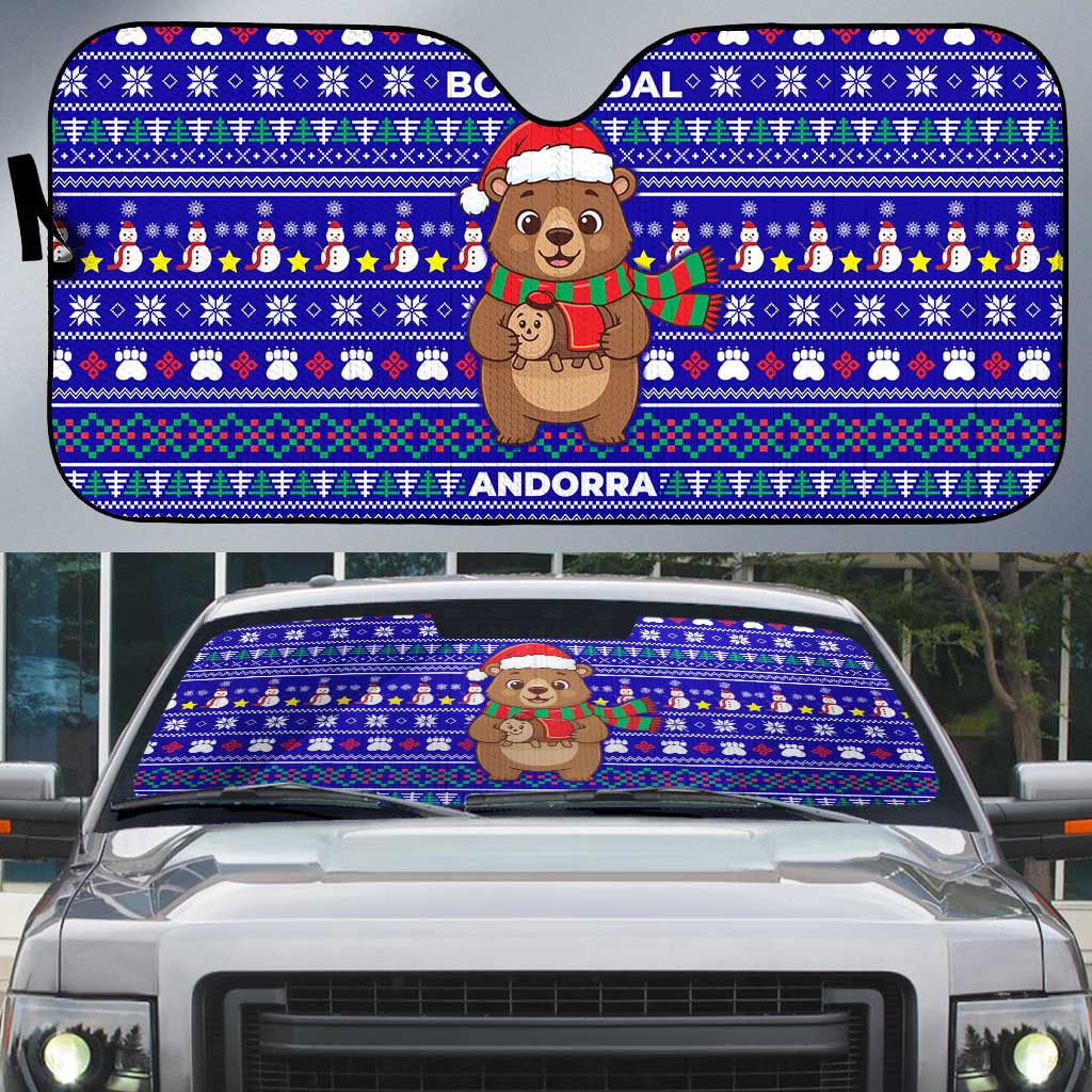 Bon Nadal Andorra Christmas Auto Sun Shade Holiday Bear, Snowflakes, Paw Prints & Winter - Wonder Print Shop