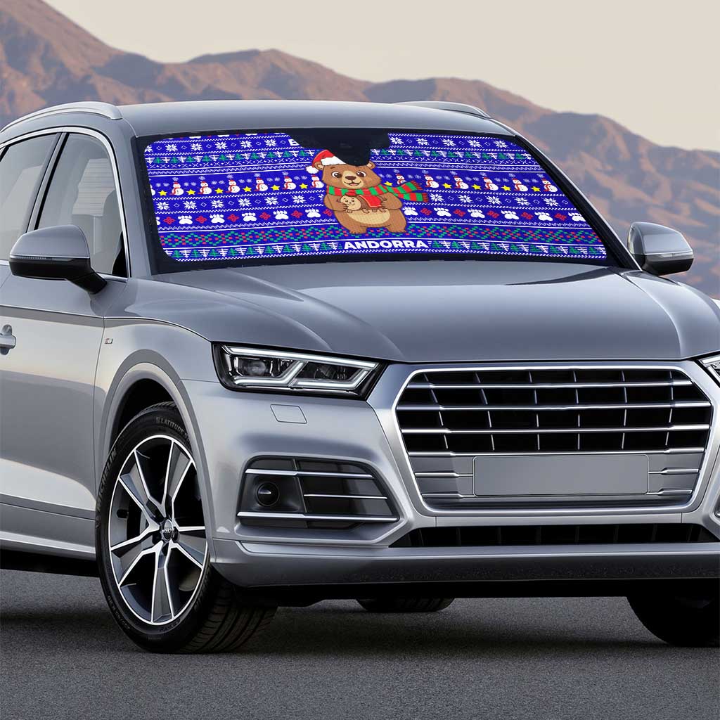 Bon Nadal Andorra Christmas Auto Sun Shade Holiday Bear, Snowflakes, Paw Prints & Winter - Wonder Print Shop
