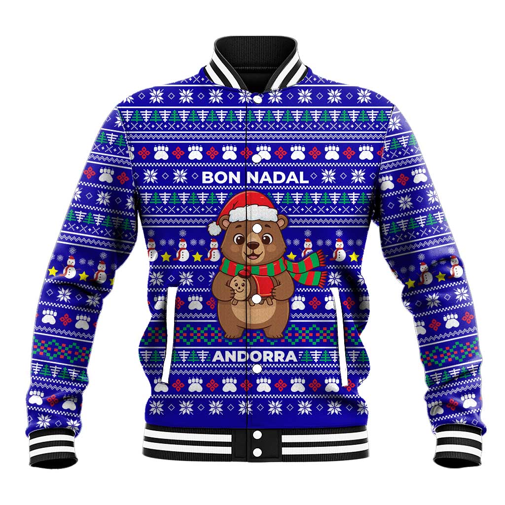 Bon Nadal Andorra Christmas Baseball Jacket Holiday Bear, Snowflakes, Paw Prints & Winter - Wonder Print Shop